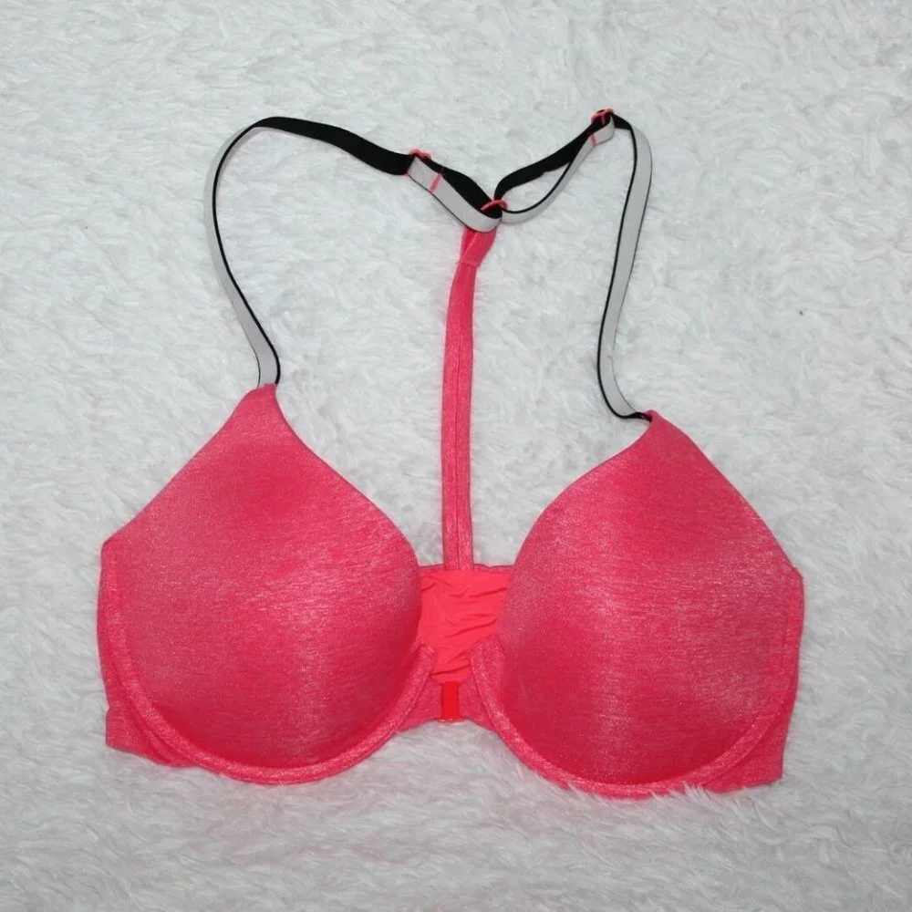 ✨2/$20 Victoria's Secret Racerback Semi Demi Bra Pink Spacedye Size 32D HW8122 - Picture 1 of 6